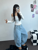 セミバルーンワイドバルーンデニムロングパンツ 💙🩵🤍🩶4カラー