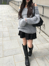 [Scrunchie Set] Nora オフショルダールーズニット