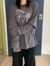 Bronk Vintage Horse Layered Long Sleeve T-Shirt (4c)