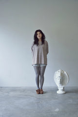 STRIPE BINDING-NECK BOX TEE (Warm Gray)
