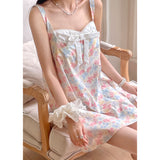 [GirlyFancyClub] Vacation Travel Outfit Pure Cotton French Style Color Painting Printed Sleeveless Dress