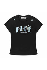 プレイドパッチカップルTシャツ - フィーメイル