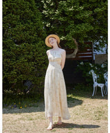 Dahlia Floral Halter Dress Yellow
