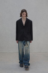 Curved double knee denim pants