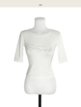 [ cubic✨ ] glint silver pots 3/4 sleeve slim top