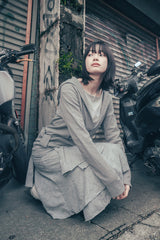 Hooded ribbon cardigan (Gray)