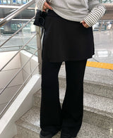 Wooeun Layered Bootcut Button Wrap Skirt Pants