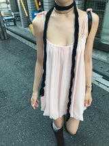 Peach Hug Ribbon Slip Pumkin Sleeveless Mini Dress