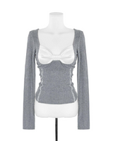 sheer white line heart-neck top