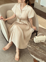 Oleun Pleated Long One Piece (Belt Set)