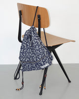 Floral denim string backpack_dark blue