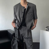 CR Stripe Round Short-Sleeved Cropped Jacket (2 colors)