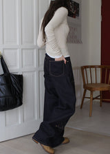 QUILTING INDIGO WIDE DENIM