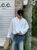 Adaph Henry Neck Waffle Overfit Long Sleeve Tee