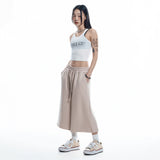 Cut-off wide bermuda sweatpants - BEIGE