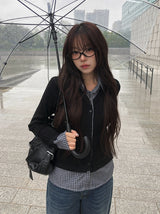 Risha Check Collar Knit Shirt Rib Cardigan