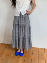 Hinari Check Tiered Banding Long Skirt