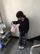 ウォズブラッシュドワイドチェックパンツ