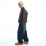 Lettering Wide Denim Pants - BLACK