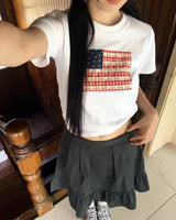 Ktin American Flag Patch Lace Short-Sleeved T-Shirt