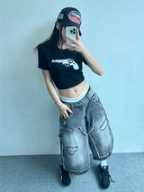 BANG BANG GUN CROP T🖤❤🤍 - 2 COLORS