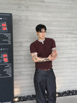 No.1810スリット ワッフル スリム ハーフ Tシャツ (5color)