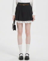 [PRE- FALL] レア レース レイヤード プリーツ ミニスカート ブラック