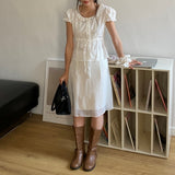 Robenu puff-shoulder frill lace short-sleeve blouse (4 colors) – date look / summer blouse