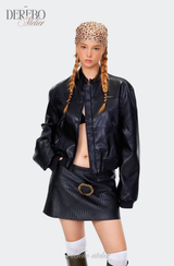 burgundy cropped wide leather jacket