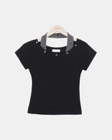 ウーブン アイレット ホルター ショートスリーブ Tシャツ