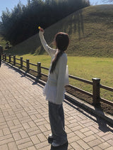 トリン リネン Vネック ラグラン ルーズニット