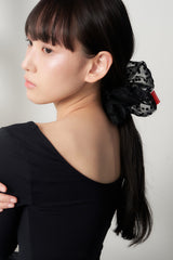 ドットオーガンジーヘアーシュシュ-黒