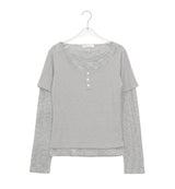 ニックス レイヤード ボタン ストライプ ロングスリーブ Tシャツ