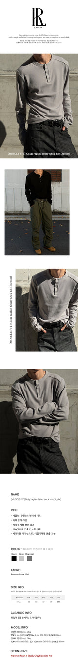 [MUSCLE FIT] Golgi raglan henry neck knit(3color)