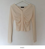 Shirring V-neck cardigan (4 colors)