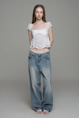Pure bloom drape top, White