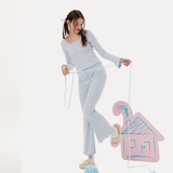 "Cozy Knitted Pajama Set – Long Sleeve Top & Relaxed Pants | Soft Loungewear for Women"