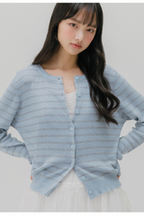 ソフト ストライプド ニット カーディガン (LIGHT BLUE)