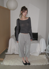 ユーロ ボートネック テンセル シアー ルーズフィット ロングスリーブ Tシャツ