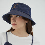VA Curved Denim Stitch Detail Bucket Hat / Indigo