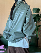 (UNISEX) LEATHER FAUX-LEATHER AUTUMN BOXY ルーズフィットフィールドジャケット – KHAKI