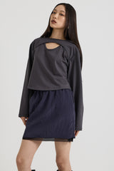 Cotton Layered Long Sleeve T-Shirt, Charcoal