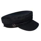 Classic Noir Metal Button Black Loop Sailor Cap (Black)
