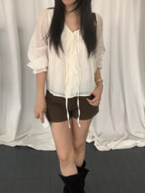 Russell Puff-Sleeve Shirred Blouse