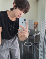 クロススタッズ リブ 半袖Tシャツ