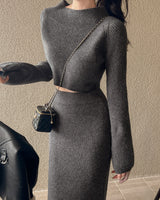Crop knit & long skirt set