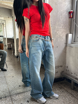 [Unisex] ビンテージダメージデニムパンツ