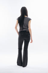 Low shirring button-up blouse