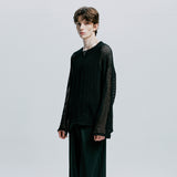 [SET] フィッシュネットロングスリーブニット＆スタンダードフィットタンクトップ　ブラック
