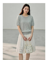 Punching Detail Summer Round Neck Knit Short Sleeve